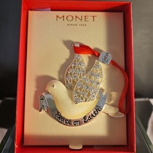 Monet Peace on Earth Bird Dove Ornament Rhinestones 2022 Holiday Box Christmas